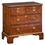 An 18thC early Georgian burl walnut, mahogany and cherry wood chest of drawers, H 80 - W 80 - D 45 c