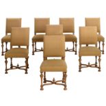 A set of eight walnut Louis XIV style chairs, H 90 - W 48 - D 52 cm