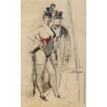 Rudakov K.I., A gentleman and courtisane, drawing and watercolour on paper, 31,2 x 19,5 cm