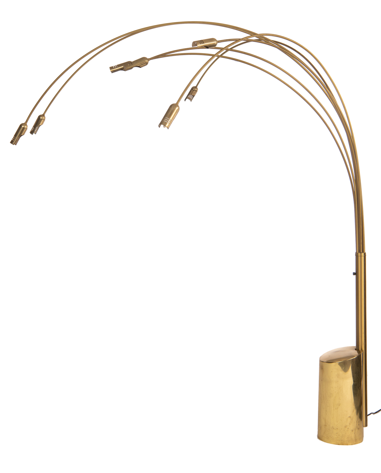 A large brass 1950s design floor lamp, with six adjustable reed-shaped branches, H 230 - W 200 cm - Image 2 of 5