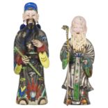 Two Chinese enameled silver figures, one depicting a scholar, one depicting a dignitary, Qing period