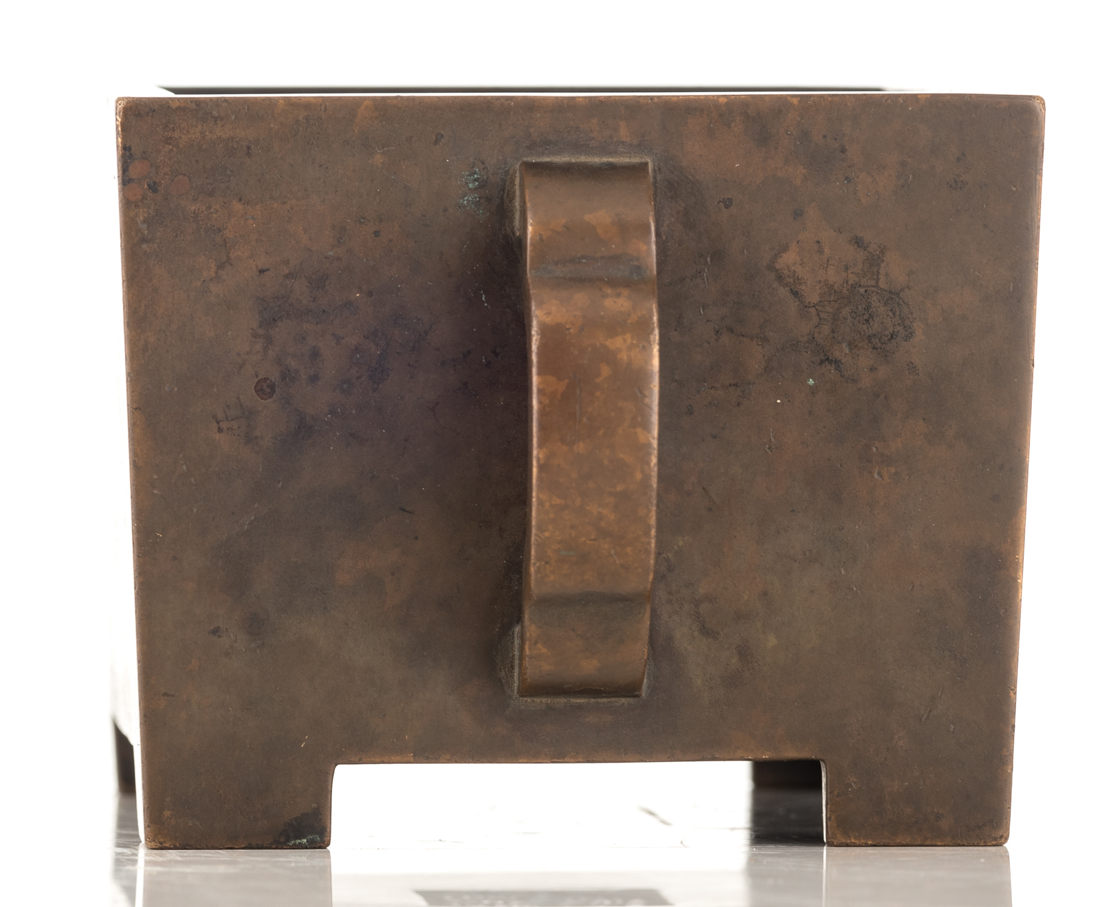 A Chinese bronze rectangular incense burner, marked with 'Nan Ming - Yan Jing, Shi Zhu', probably Mi - Image 3 of 8