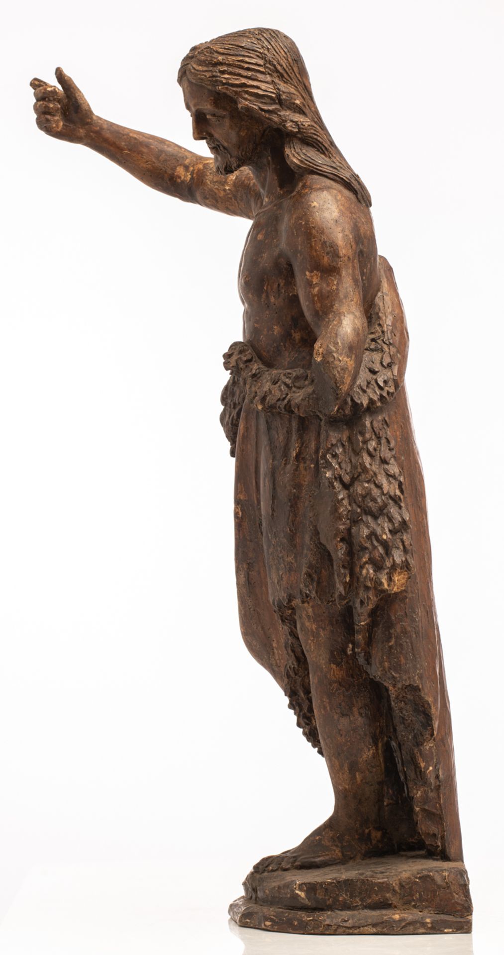 A walnut sculpture of St.John the Baptist, with traces of polychrome paint, second half of the 17thC - Image 2 of 6