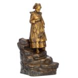 D'Aste J., a peasant girl mourning, patinated bronze, H 36,5 cm