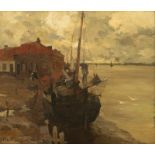 Bartsoen A., a moored fishing boat, oil on canvas on plywood, 61 x 71 cm