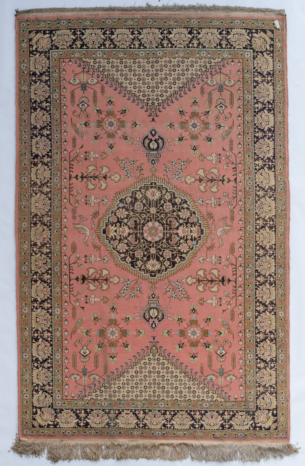 An Oriental silk and woollen rug, decorated with birds and floral motifs, 219 x 140 cm - Image 2 of 3