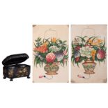 A pair of Chinese 18th/19thC watercolours on pit paper depicting flowers in a basket, 20 X 31 cm: ad