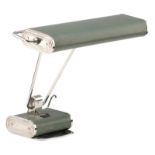 A 1930's Eileen Gray desk lamp in chrome plated and olive lacquered metal, H 35 - W 44 - D 15 cm