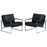 A pair of smokey grey leather upholstered armchairs, design by Fabricius & Kastholm for Knoll Intern