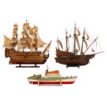 Three ship models named the 'Santa Maria' of Christopher Colombus, the 'Victory' commanded by Admira