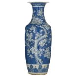 A Chinese blue ground vase, decorated with flower branches, 19thC, H 60 cm
