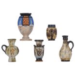 A collection of Belgian pottery jugs and vases, consisting of two vases of Mons by Dubois and three