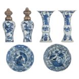 Two Chinese blue and white yenyen vases, decorated with figures and flowers, and two ditto baluster-