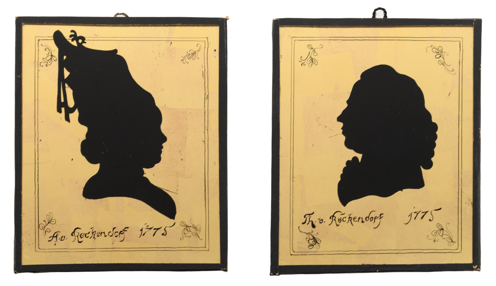 Two 'verre eglomise' silhouette profile portraits, both signed 'Th. Reckendorf' and dated '1775', 10 - Image 4 of 5