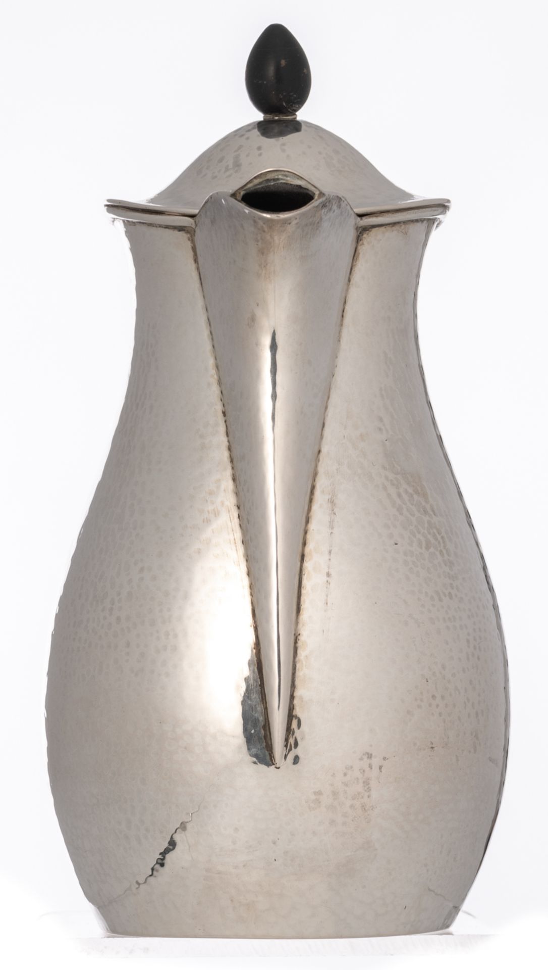 A five-part Art Deco martelé decorated silver coffee and tea set, with ebonised handles, makers mark - Bild 5 aus 28