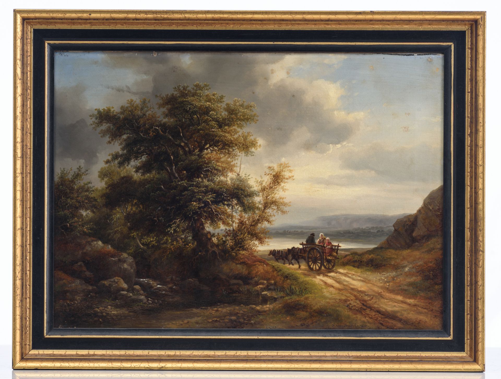 Van Marcke J., a wooded landscape with a horse-drawn carriage, dated 1841, oil on canvas, 33 x 46 cm - Image 2 of 4