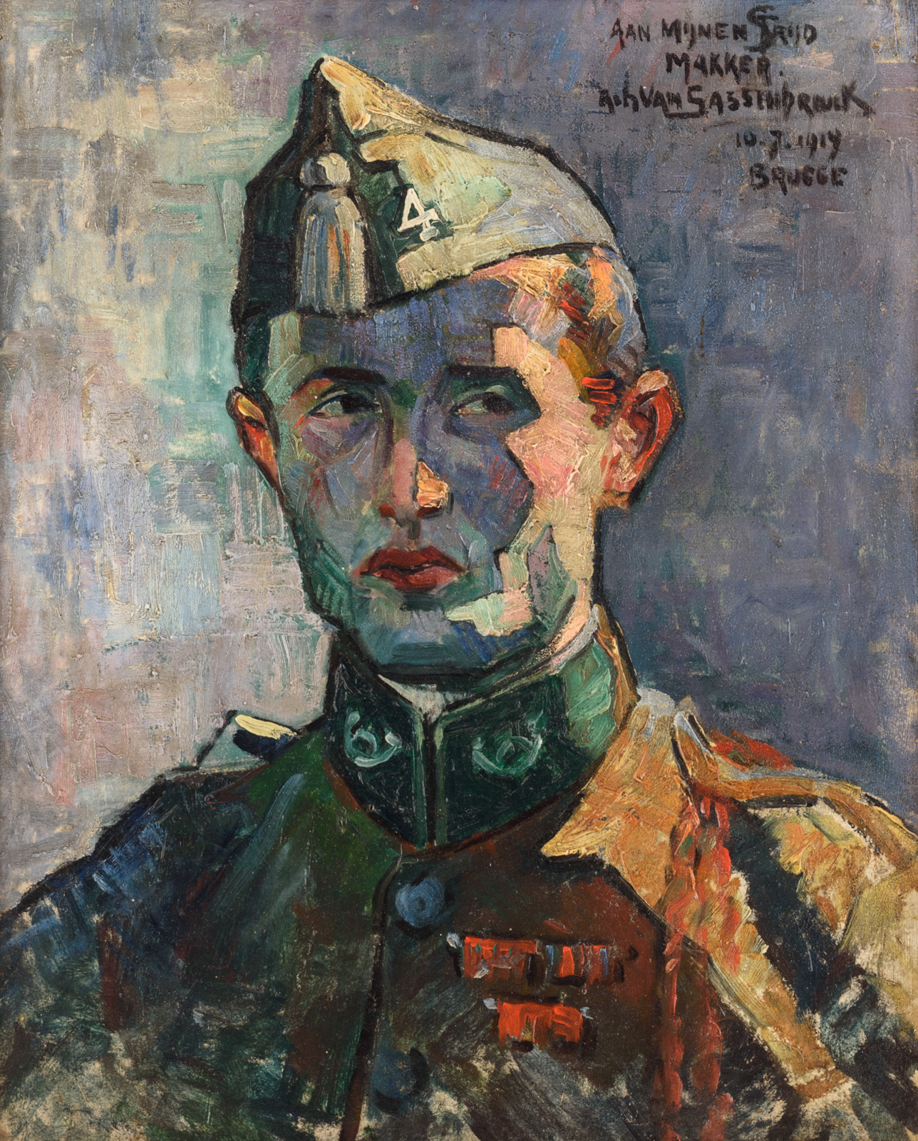 Van Sassenbrouck, the portrait of a young soldier, with the inscription: 'Aan mijnen strijdmakker, 1