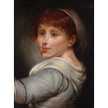 (Greuze J.B.), the portrait of a young girl, bust-length, looking over her shoulder, late 18thC, oil