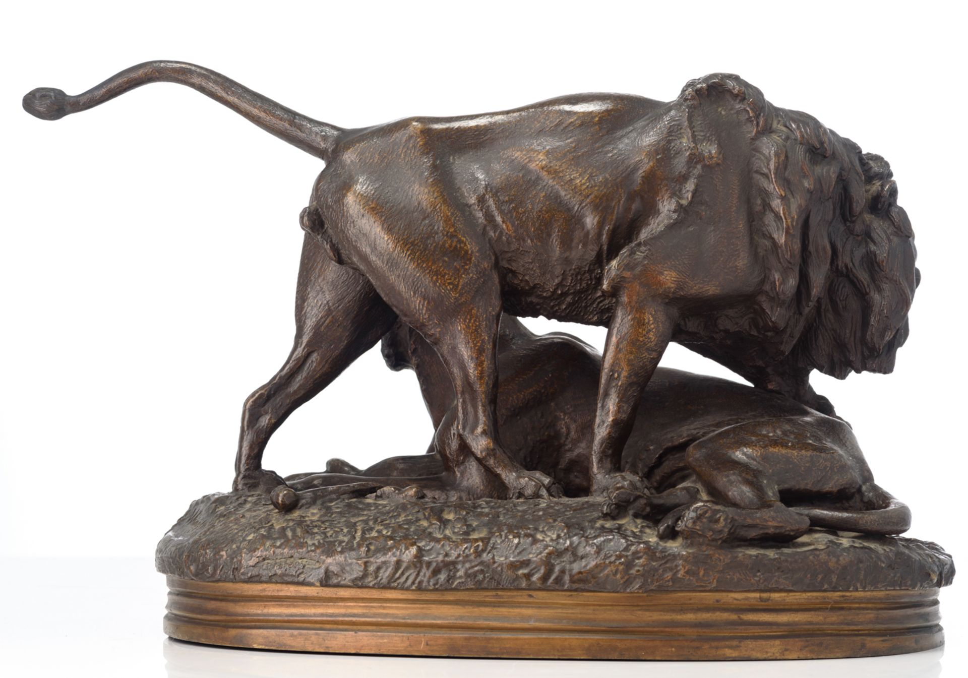 Waagen A., a family of lions, patinated bronze, H 30,5 - W 48 cm - Bild 4 aus 7