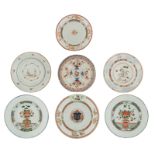 Seven various Chinese gilt and polychrome decorated dishes, 18thC, ø 22 - 23,5 cm