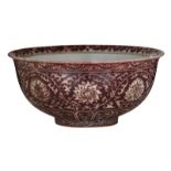 A large Chinese Ming style copper-red bowl, decorated with lotus scrolls, H 17,5 - ø 38,5 cm