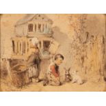 Ten Kate J.M., 'a little boy and his rabbits', pencil and watercolour on paper, 14,5 x 11,6 cm