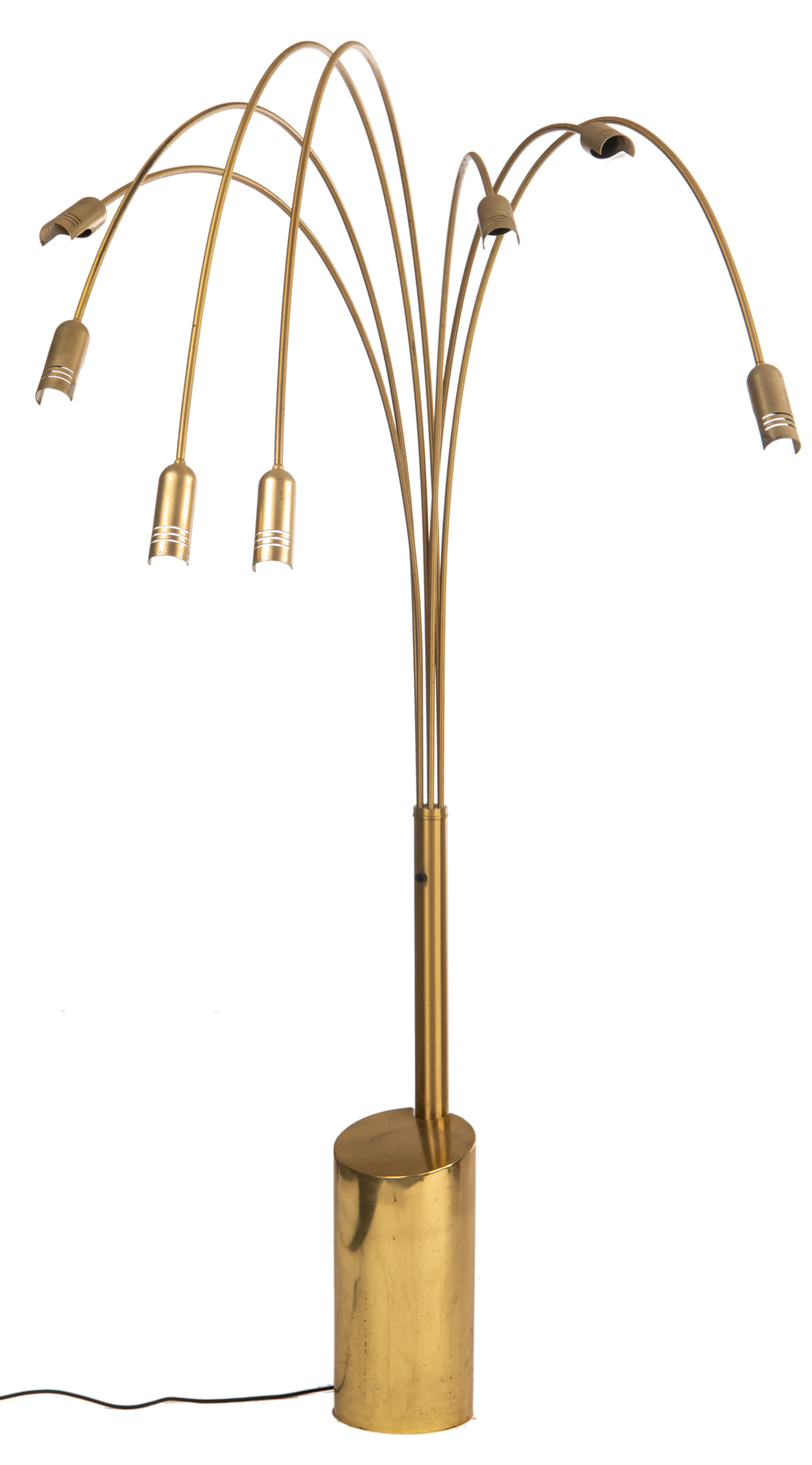 A large brass 1950s design floor lamp, with six adjustable reed-shaped branches, H 230 - W 200 cm - Image 5 of 5