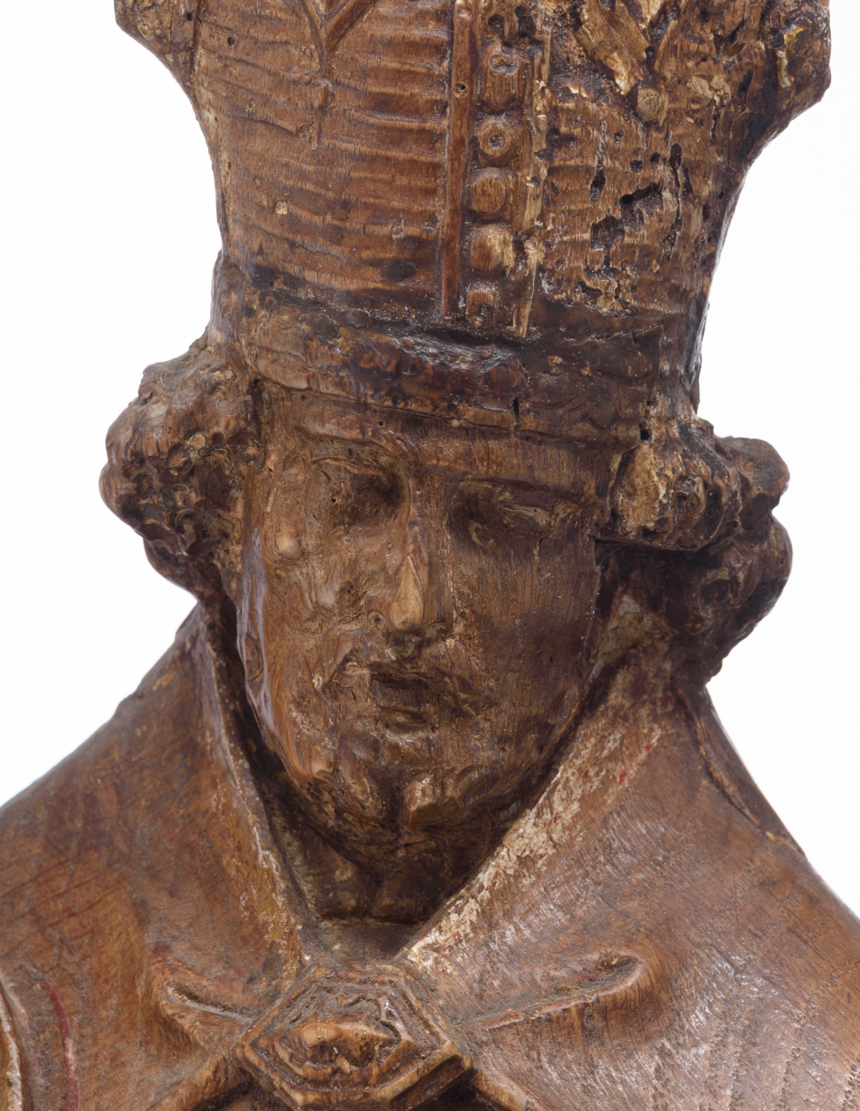 An oak sculpture of Saint Romanus of Rouen, with traces of polychrome paint, 16th/17thC, the Souther - Bild 6 aus 7