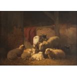 Robbe L., sheep and goats resting in the stable, oil on panel, 51 x 71 cm