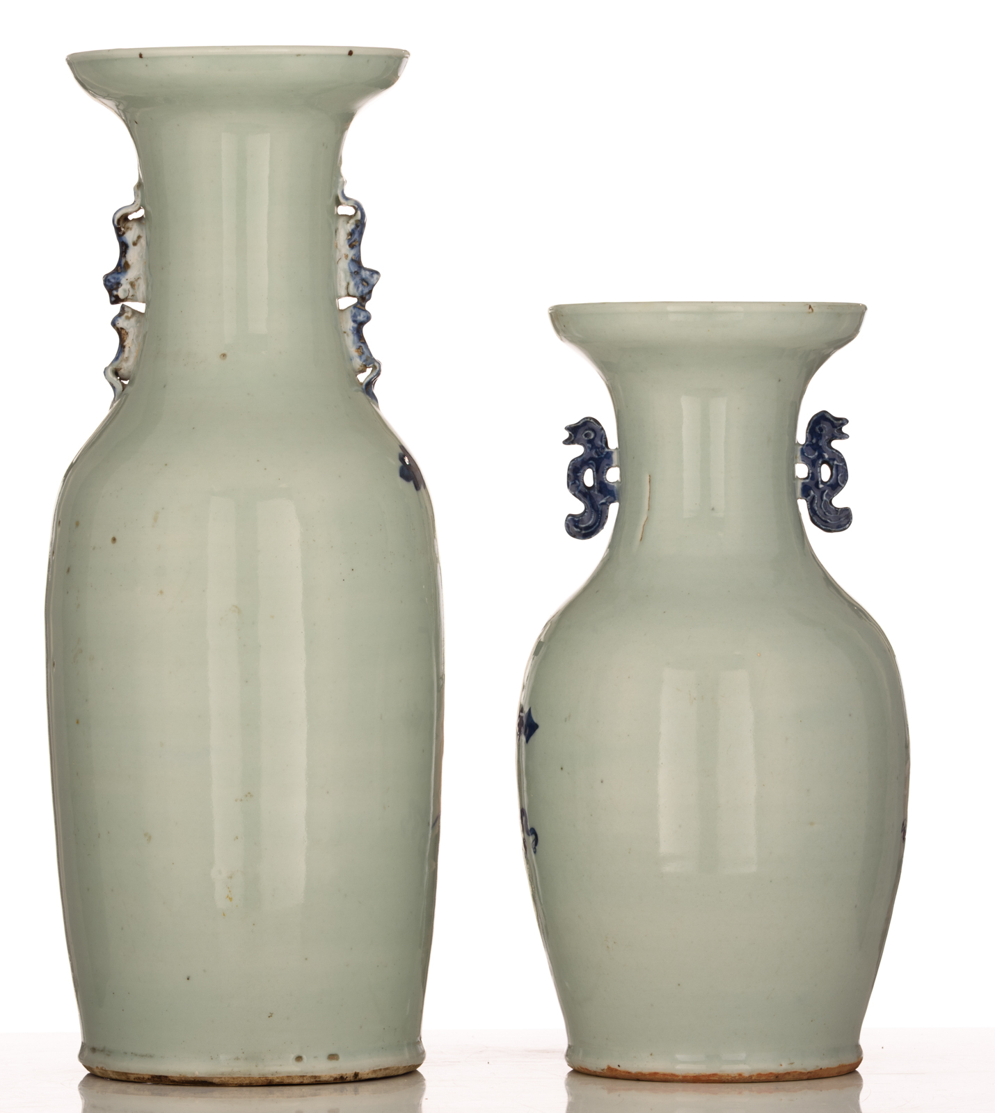 Two Chinese blue and white celadon ground vases, decorated with birds, flowers and auspicious symbol - Image 3 of 6