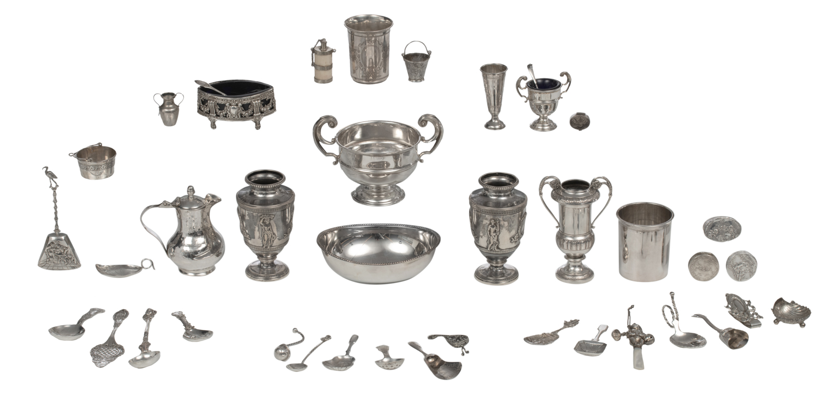 A collection of various silver items, most of them hallmarked, in total 40 pieces, total weight: abo