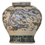 An Oriental polychrome stoneware vase, decorated with dragons, H 27,5 cm