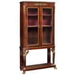 A French Empire style mahogany display cabinet with gilt bronze mounts and caryatid legs, H 190 - W