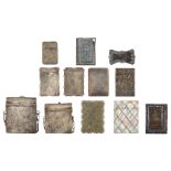 A collection of card cases, consisting of four silver English hallmarked cases, three silver-plated