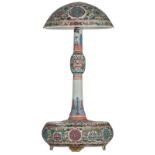 A Chinese famille rose and polychrome hat stand, decorated with lotus scrolls and shou signs, with a