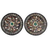 Two round tabletops in Italian pietra dura, ø 60,5 - 61 cm