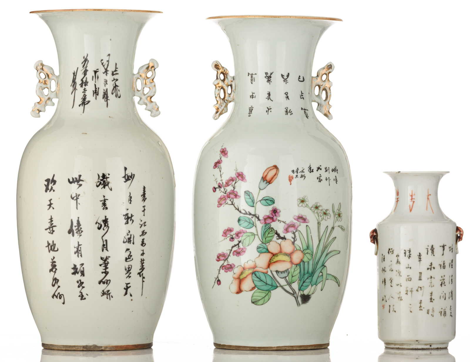 Two Chinese famille rose vases, decorated with figures, flowers and playing children, one vase doubl - Image 3 of 6