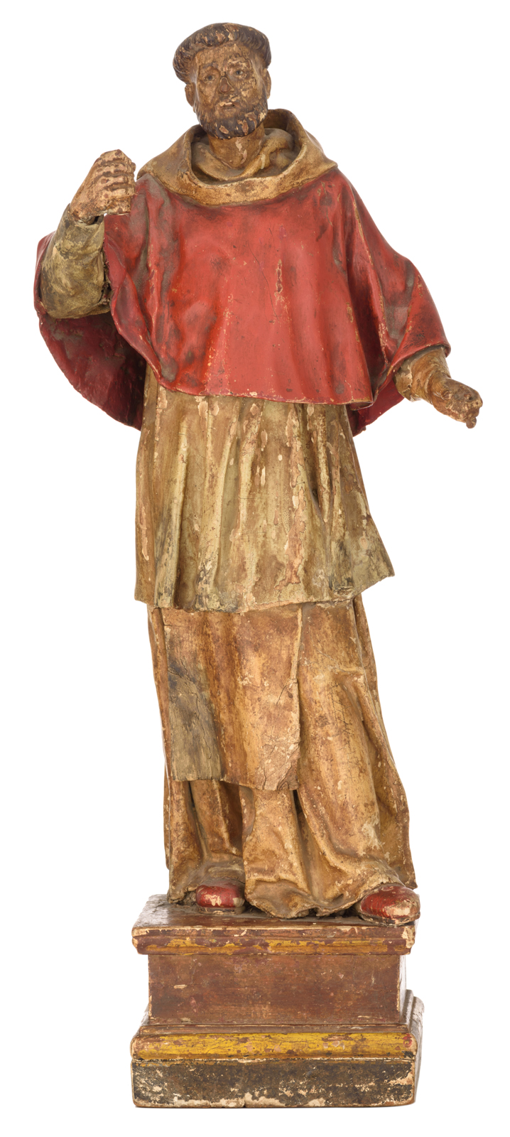 A standing figure of the founder of a monastic order with polychrome paint, limewood and paper-maché