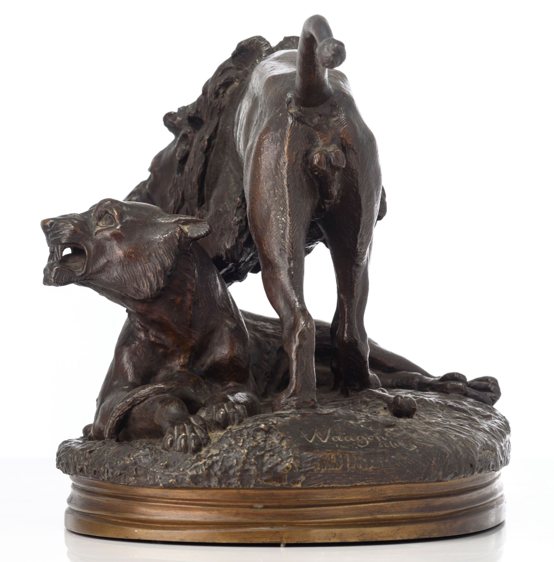 Waagen A., a family of lions, patinated bronze, H 30,5 - W 48 cm - Bild 3 aus 7