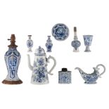 Various Chinese blue and white porcelain, a coffee pot, a sauce boat, a tea caddy, etc.,17th/18thC,