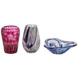A various collection of two crystal Val-Saint-Lambert vases, in cranberry and blue overlay, and a di