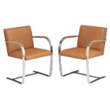 A pair of cognac leather upholstered 'Brno' armchair, design by Ludwig Mies van der Rohe for Knoll I