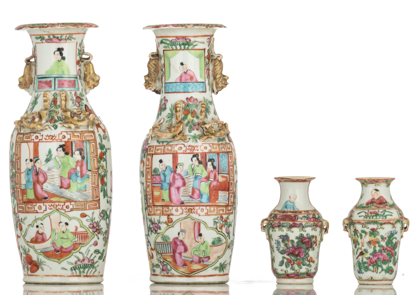 Various Chinese Canton, polychrome and café au lait cups and saucers, vases, miniature vases, pots a - Image 8 of 15