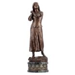 Larche R., Jeanne D'Arc praying, brown patinated bronze on a gris Ste Anne marble base with Neoclass