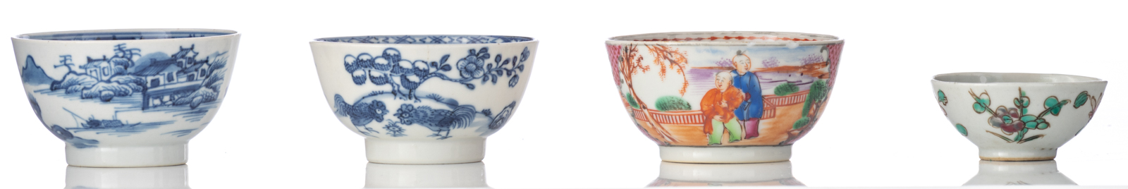 Various famille rose, blue and white, polychrome and Imari cups and saucers, two teapots and covers, - Image 10 of 25