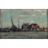 Courtens F., a harbour view with moored fishing boats, certificated to the back with an 'Atelier Bar