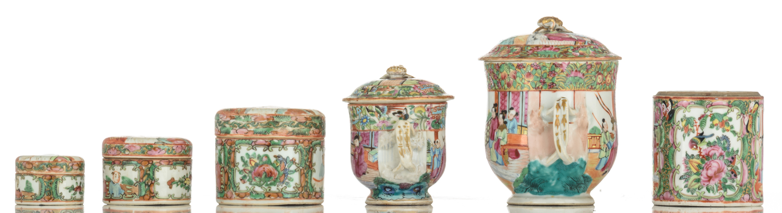 Various Chinese Canton, polychrome and café au lait cups and saucers, vases, miniature vases, pots a - Image 3 of 15