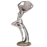 A probably Italian silver-plated Art Deco sculpture of a nude beauty holding a shield, indistinctly