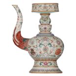 A Chinese famille rose Tibetan style 'Penba Hu'' ewer, with an applied curved S-shaped spout, issuin