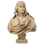 An imposing bust of the young Napoléon Bonaparte as a general after Charles Louis Corbet, patinated